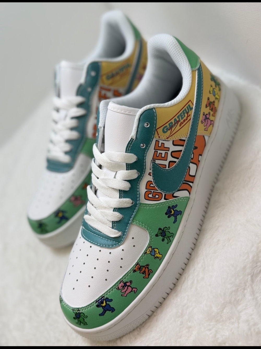 Nike White Teal Green Grateful Dead Graphic Sneakers